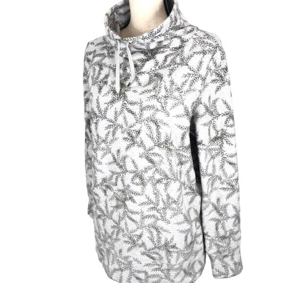 L.L. Bean Cowl Neck Sweatshirt Evergreen Gray Drawstring Tunic Top Womens Med - Picture 3 of 7